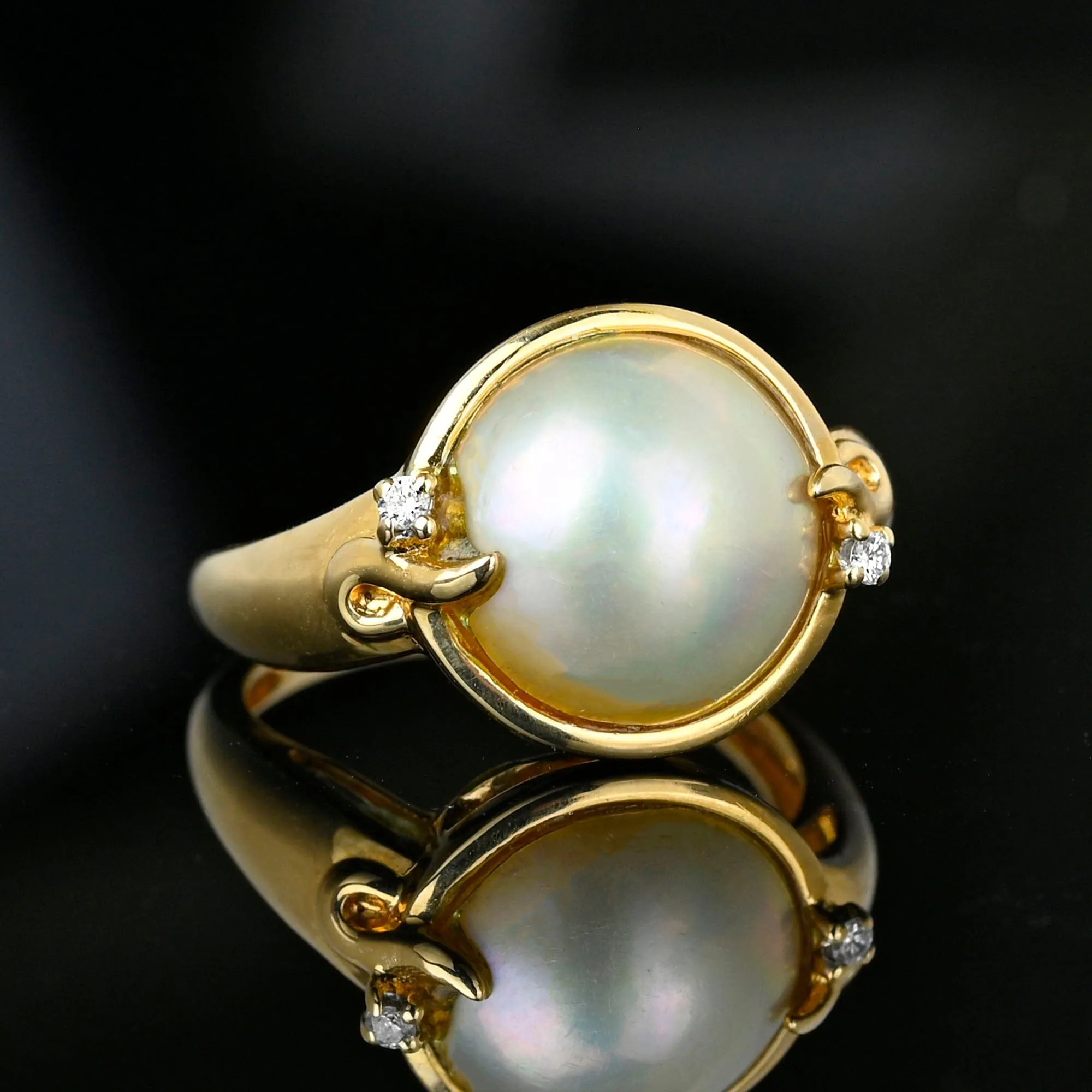 Fine 14K Gold Diamond Accent Large Mabe Pearl Ring