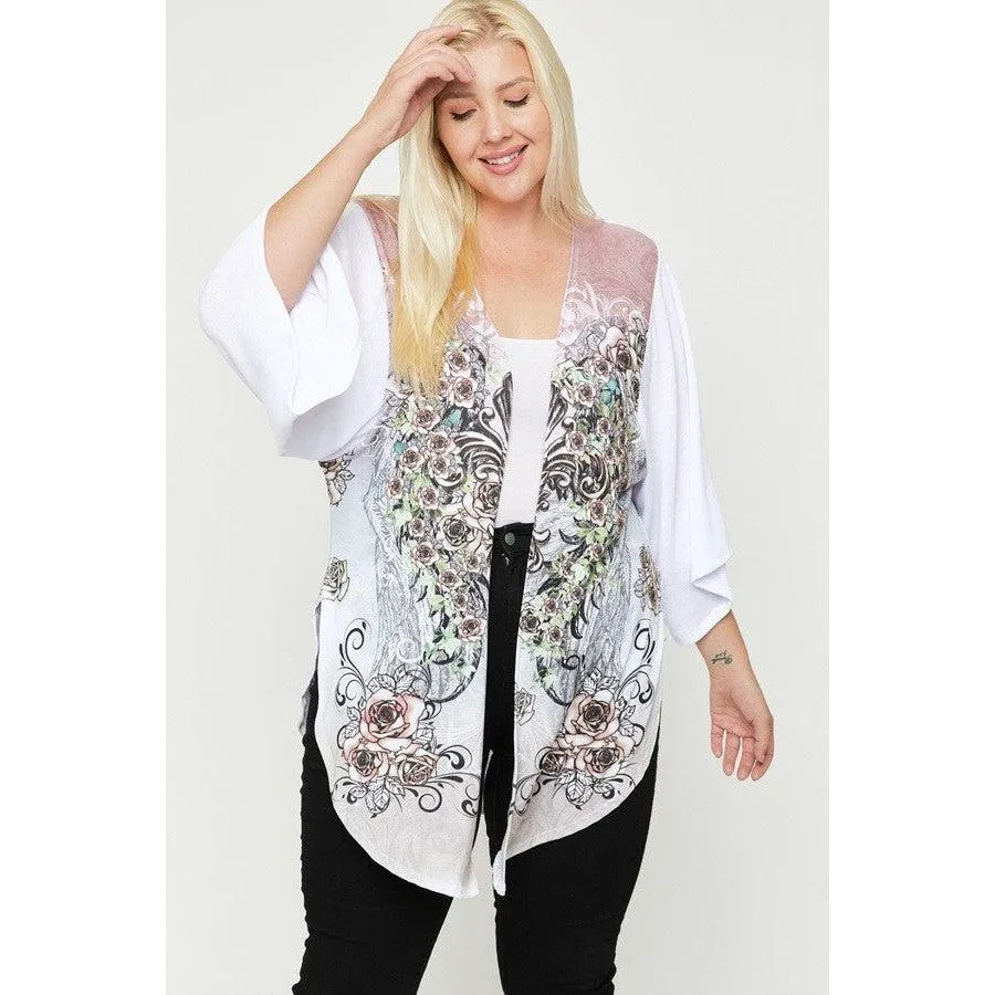 Floral Wings Sublimation Print, Long Body Cardigan