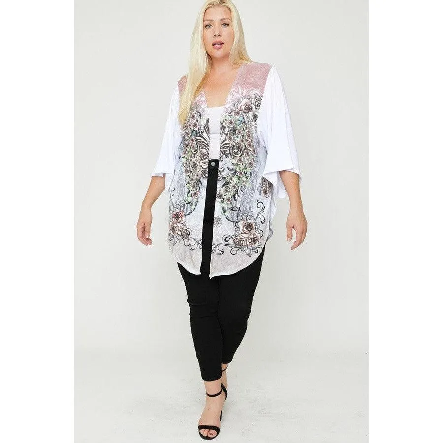 Floral Wings Sublimation Print, Long Body Cardigan