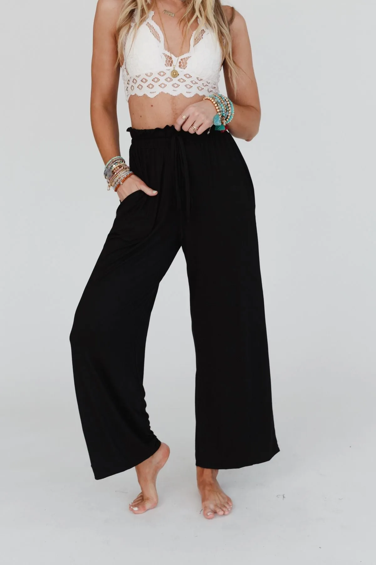 Forever Comfy Drawstring Wide Leg Pants - Black