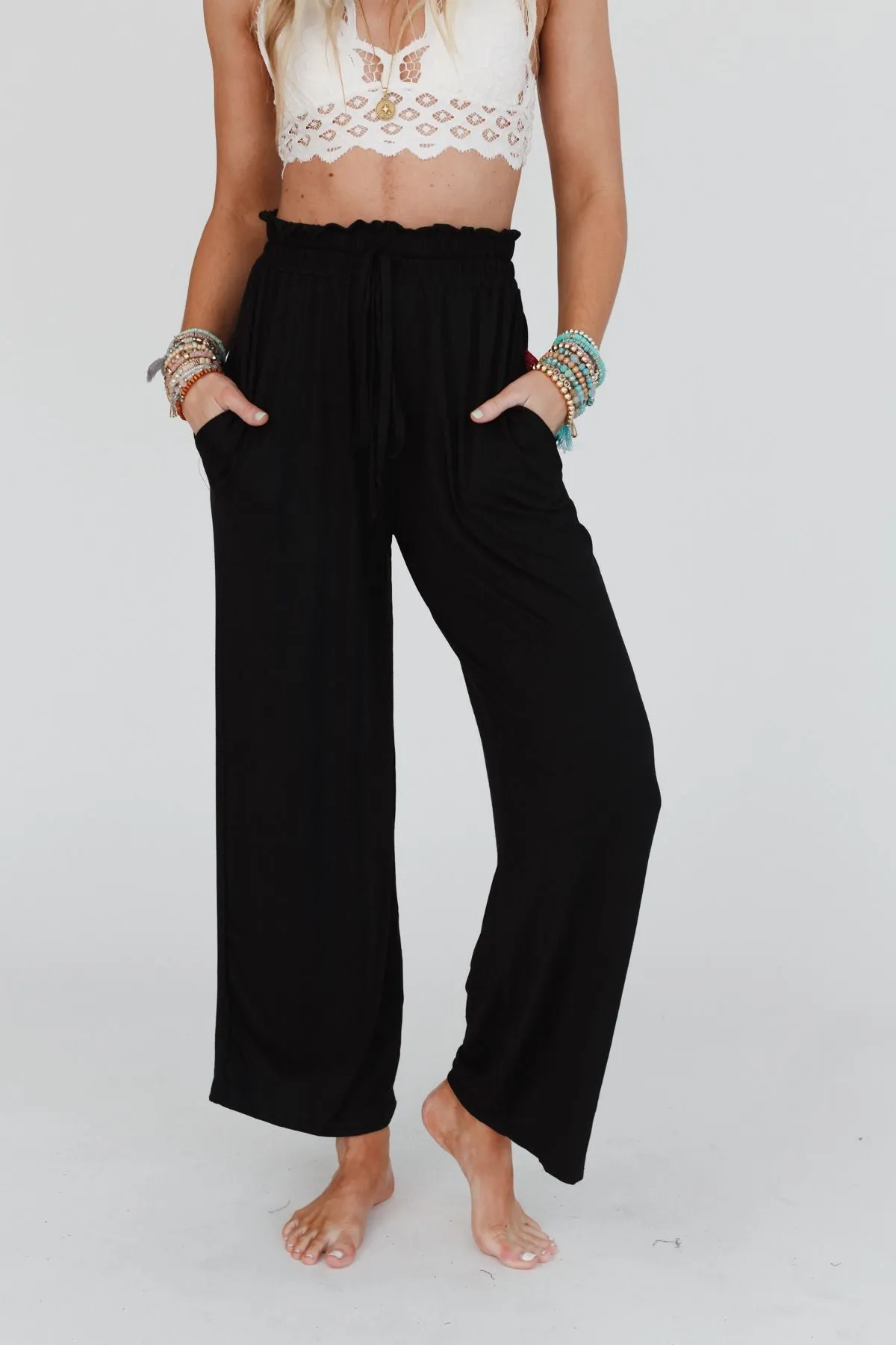 Forever Comfy Drawstring Wide Leg Pants - Black