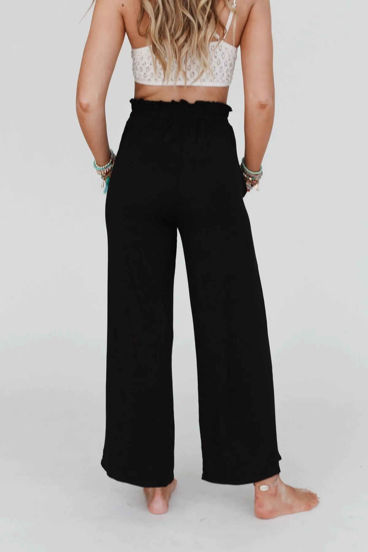 Forever Comfy Drawstring Wide Leg Pants - Black