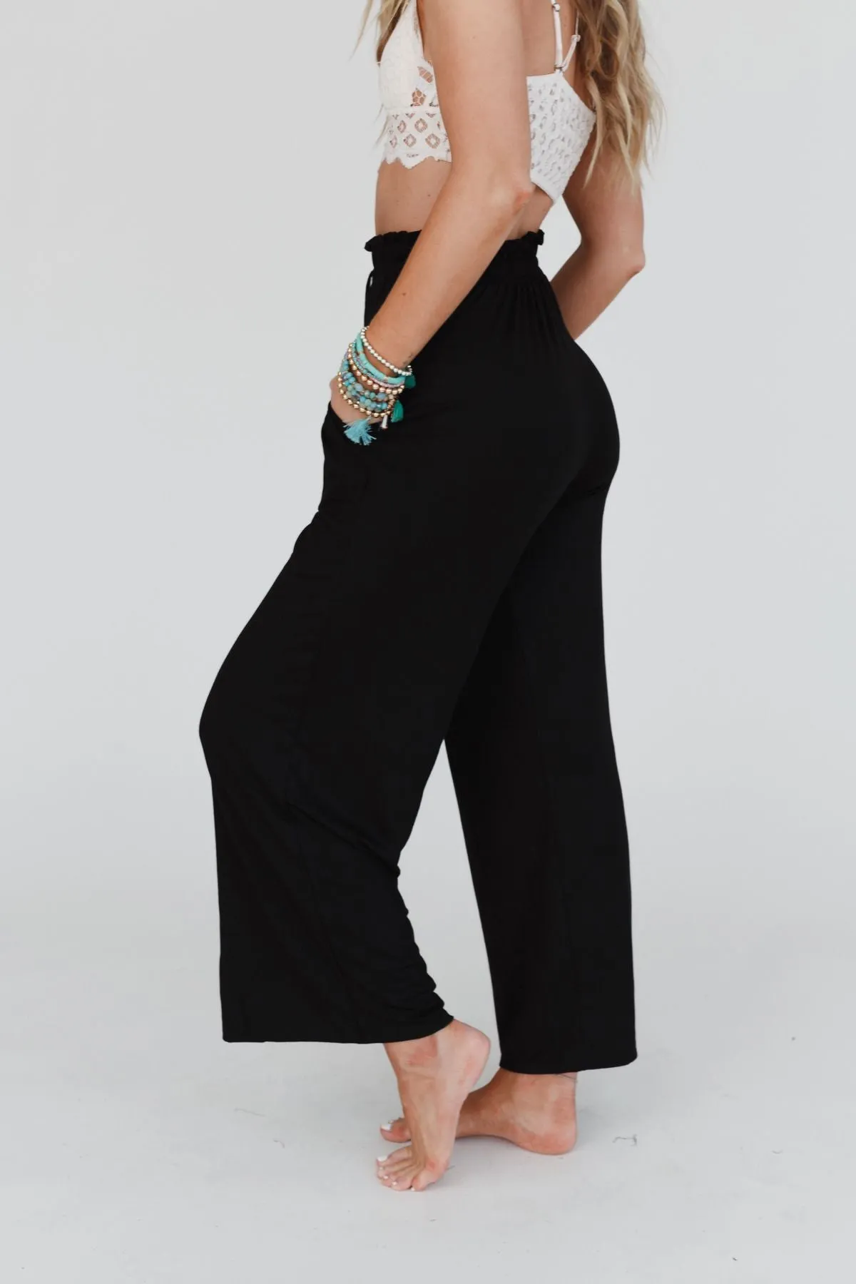 Forever Comfy Drawstring Wide Leg Pants - Black