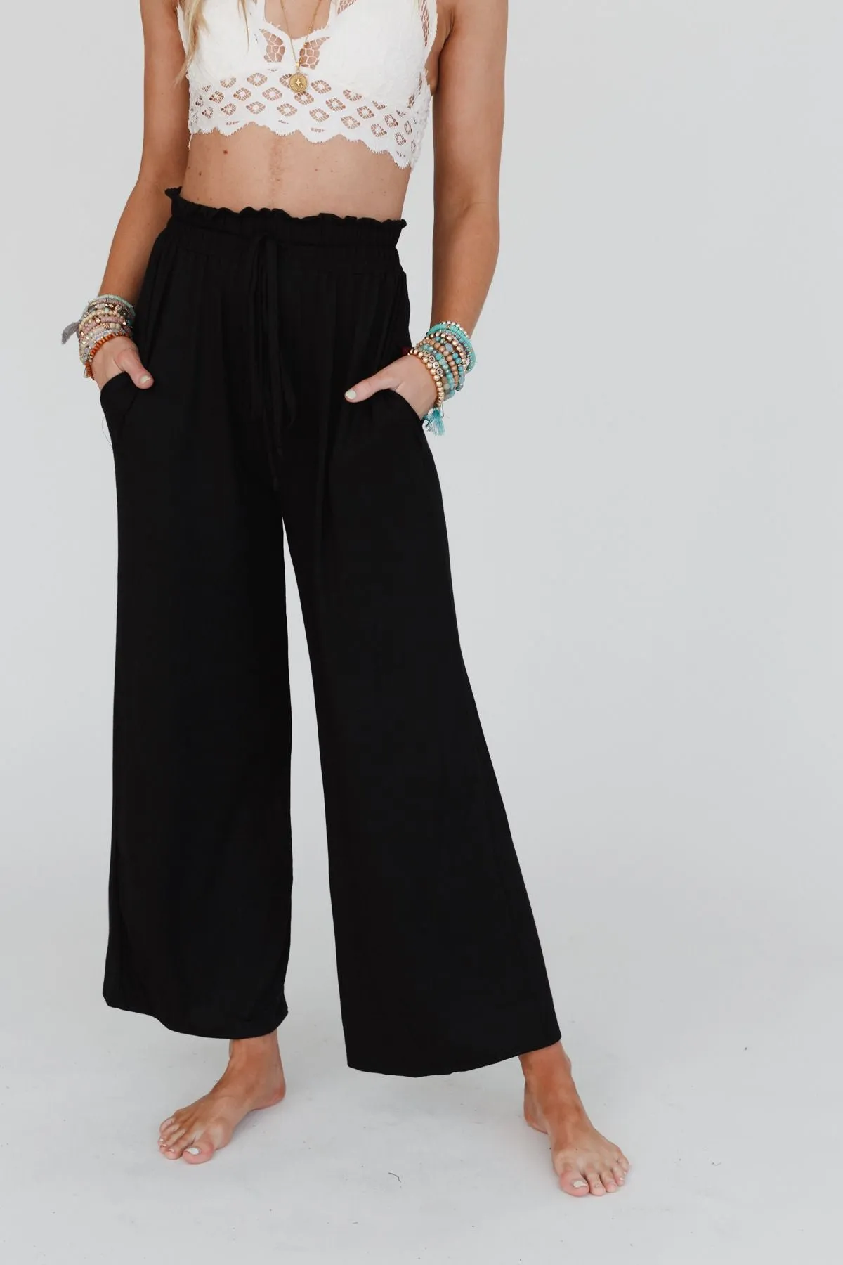 Forever Comfy Drawstring Wide Leg Pants - Black