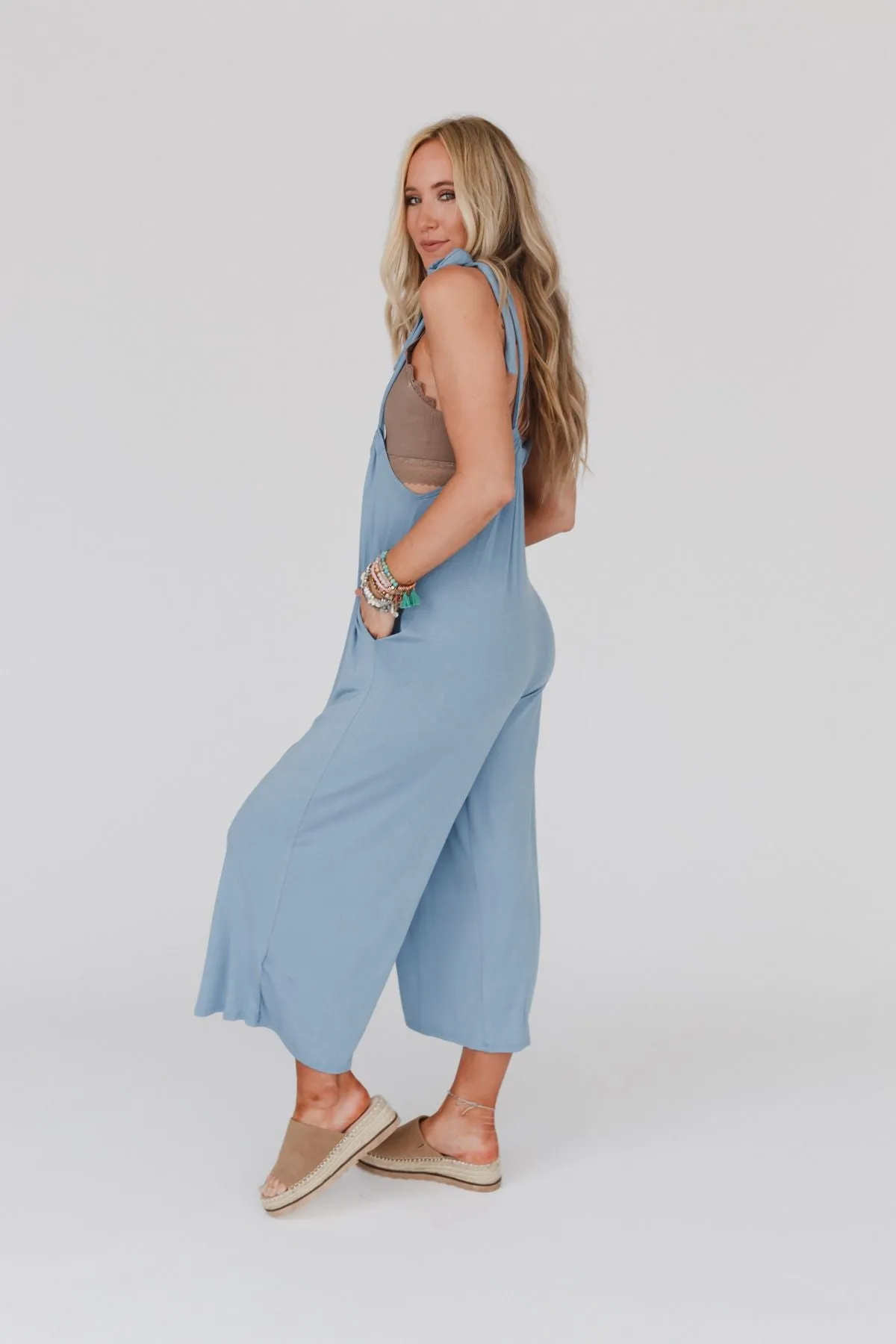 Forever Relaxed Gathered Jumpsuit - Light Denim