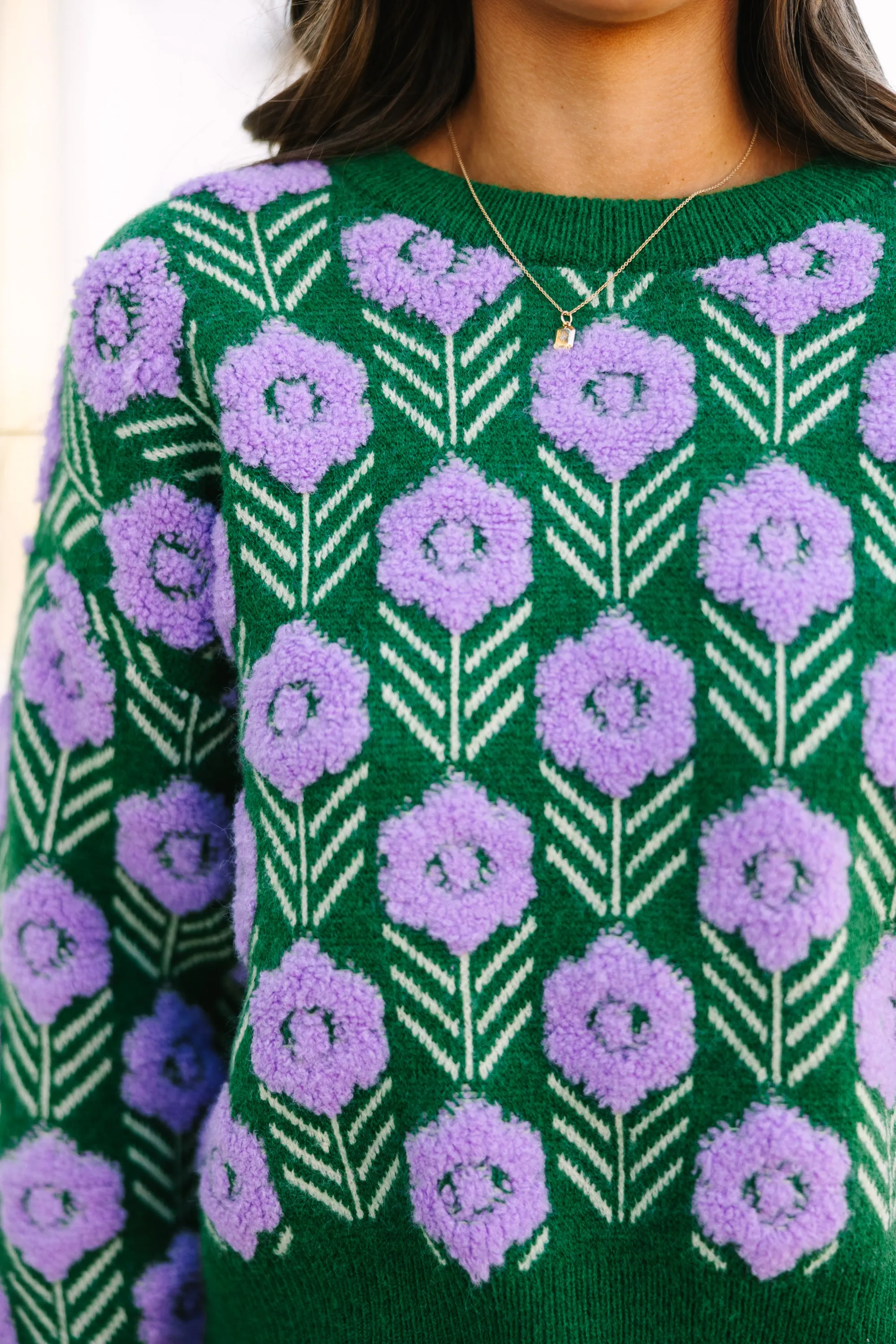 Free Spririt Emerald Green Floral Sweater