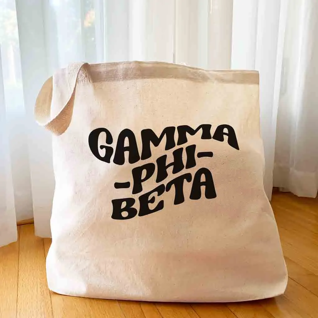 Gamma Phi Beta Large Canvas Sorority Tote Bag with Simple Mod Design