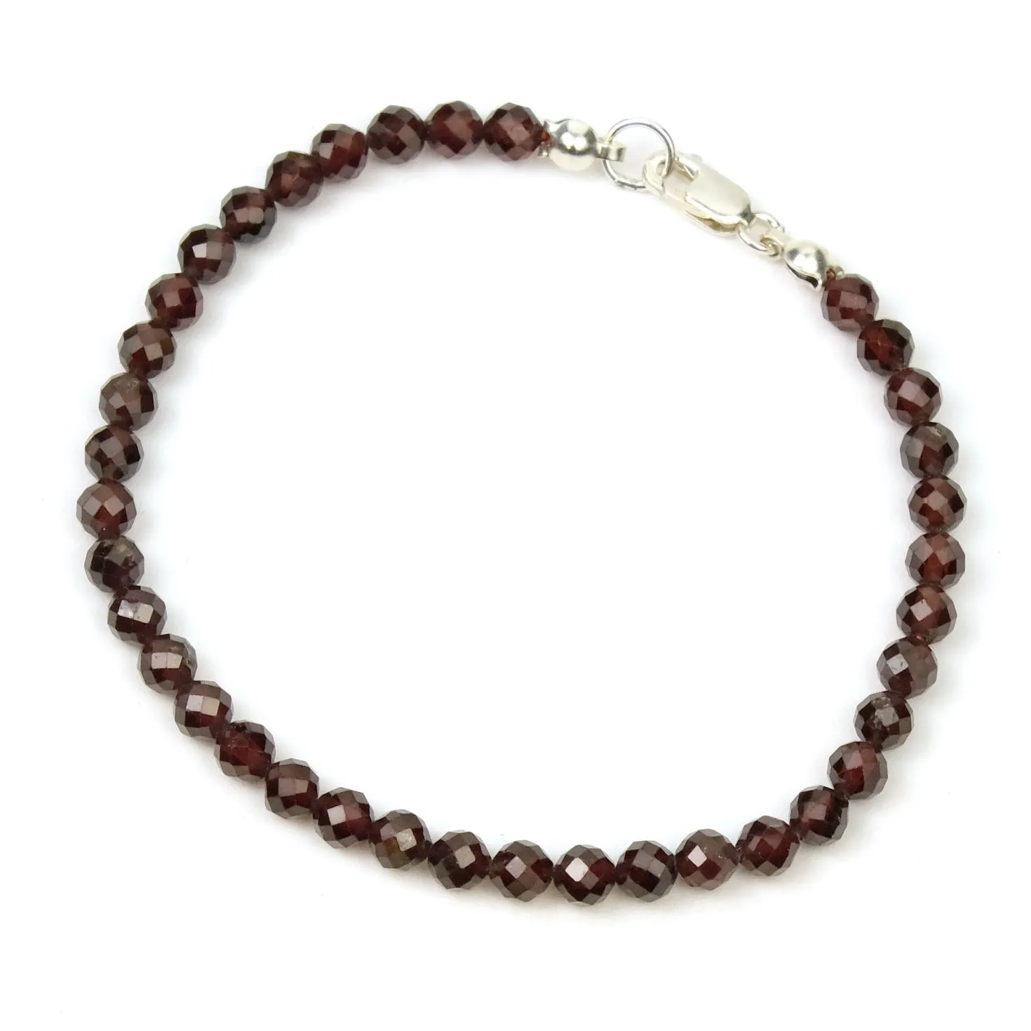 Garnet Faceted 4mm Round Bracelet with Sterling Silver Lobster Claw Clasp