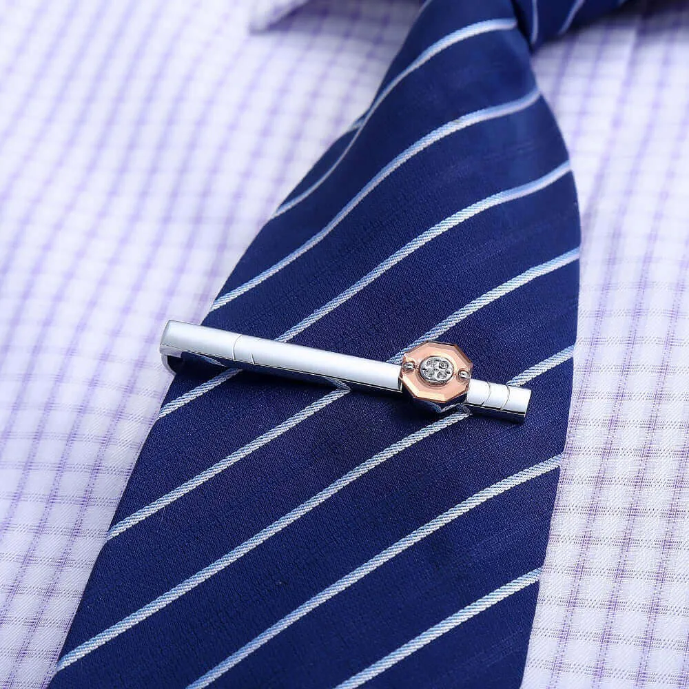 Geometric Diamond Cufflinks Tie Clip