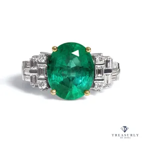 GIA 6.30ct Estate Green Oval Emerald Diamond Engagement 18k Gold Ring