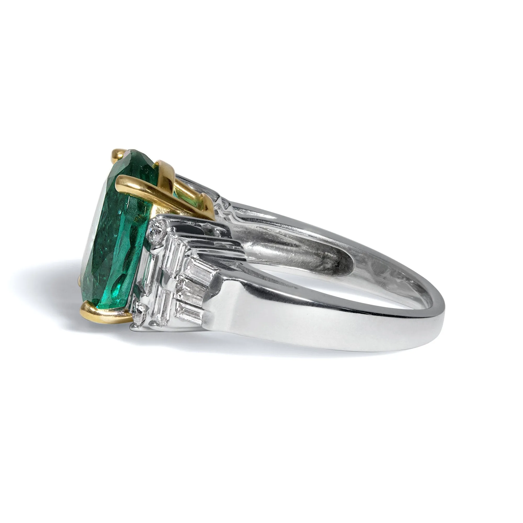 GIA 6.30ct Estate Green Oval Emerald Diamond Engagement 18k Gold Ring