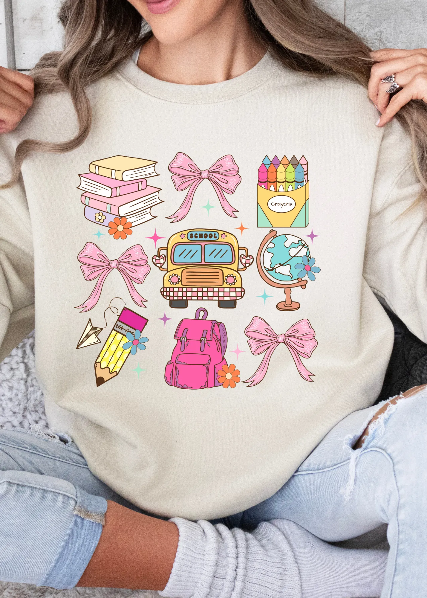 Glamfox  - Coquette Bus Back To School Graphic Crewneck