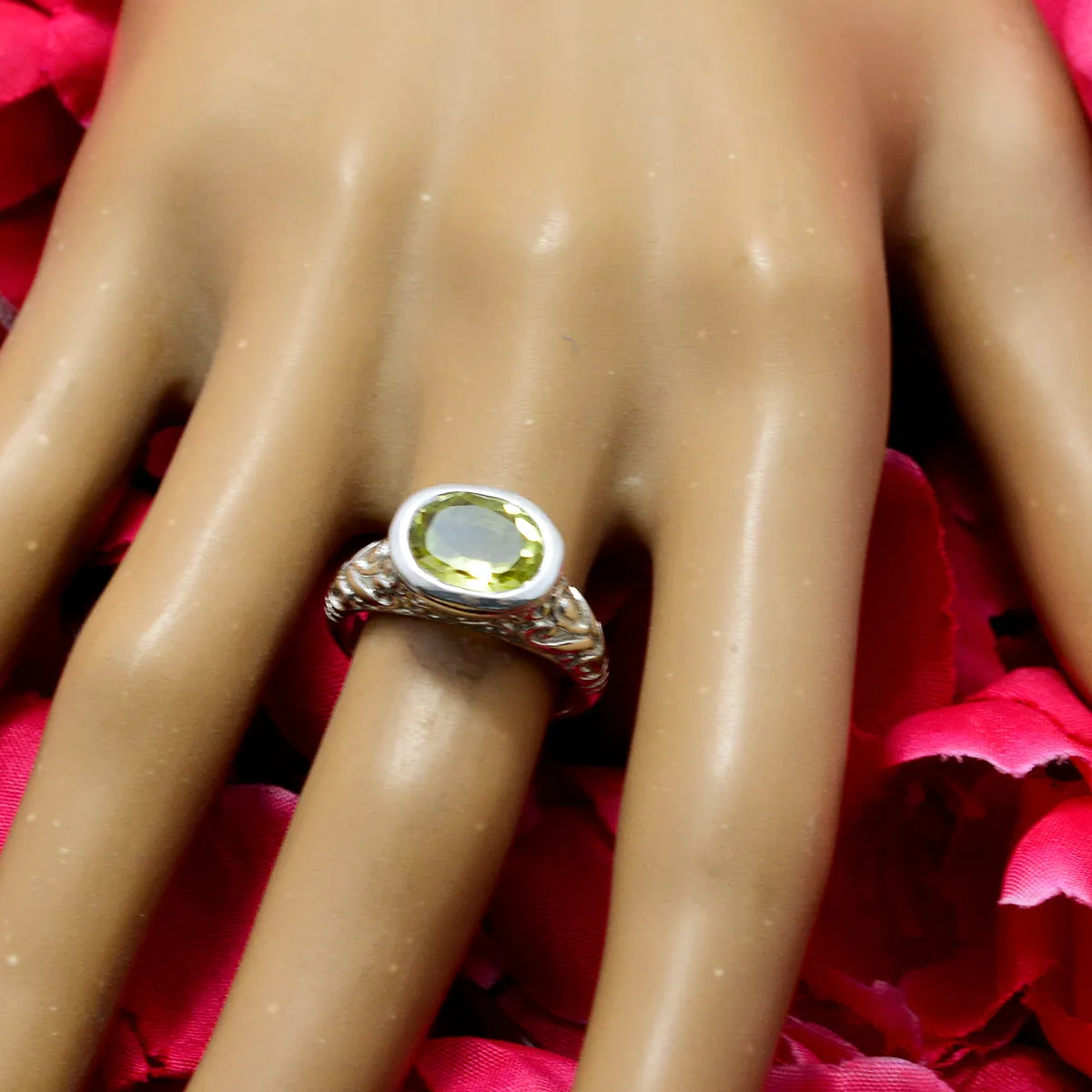 Glamorous Gem Lemon Quartz 925 Silver Ring Swarovski Crystal Jewelry