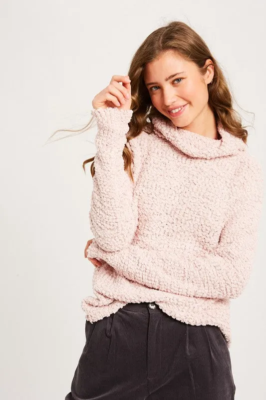 Hailey Popcorn Pullover Turtleneck in Blush