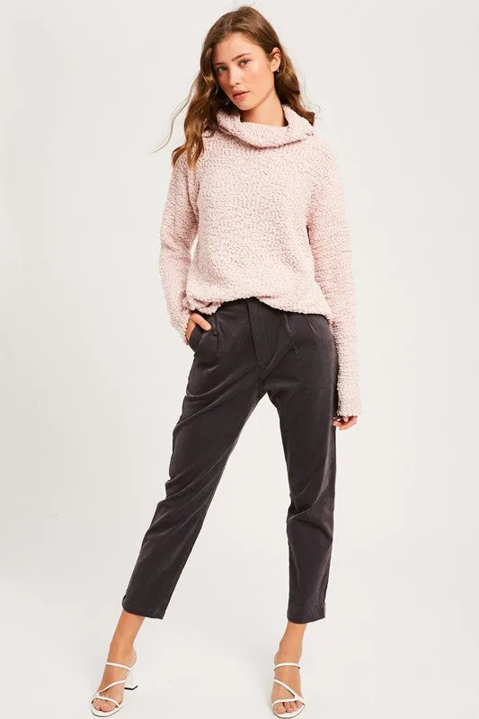 Hailey Popcorn Pullover Turtleneck in Blush