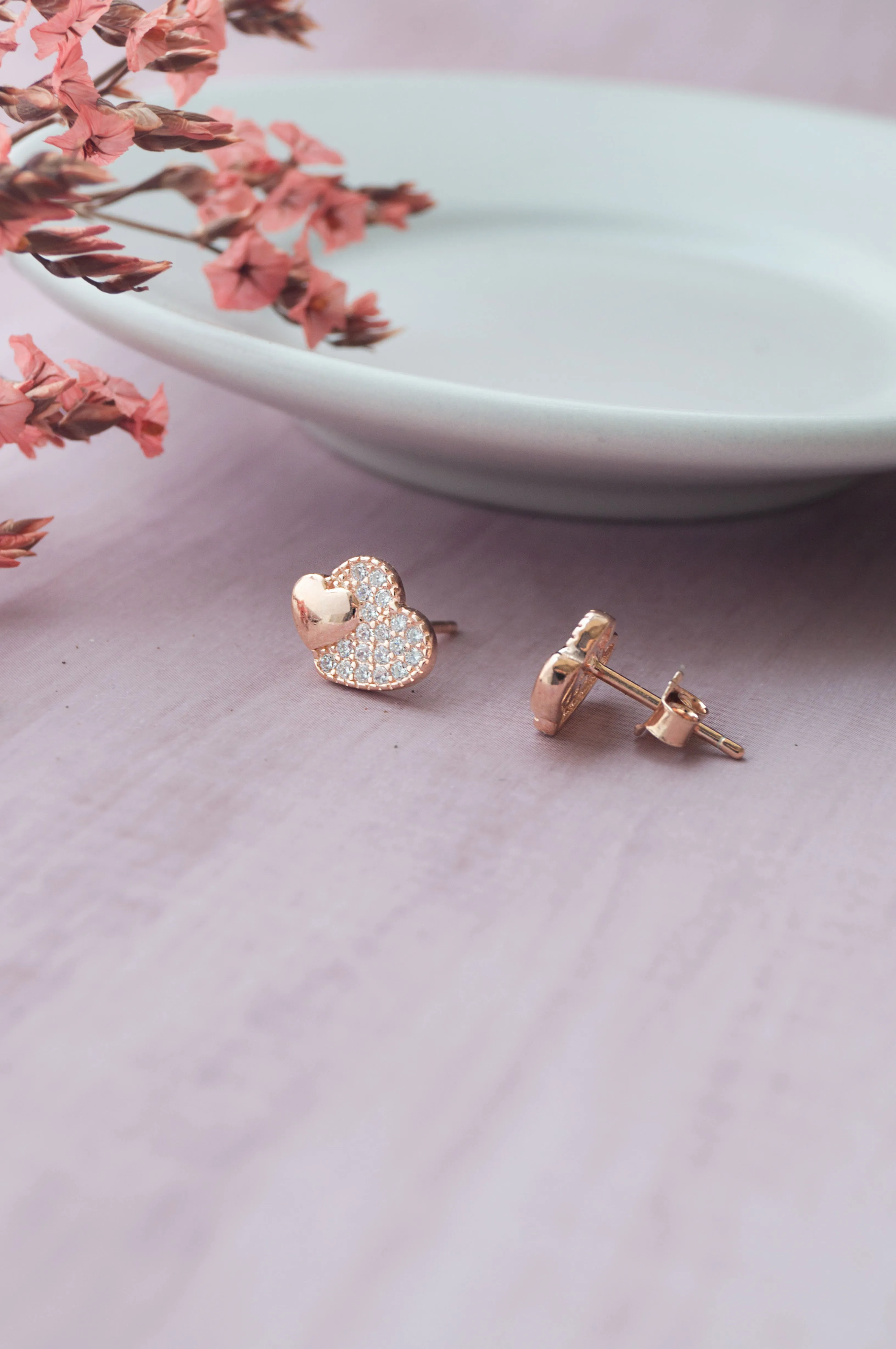 Hearts With Sparkle Rose Gold Plated Sterling Silver Pendant Set