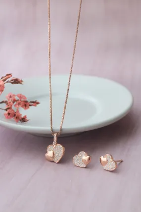 Hearts With Sparkle Rose Gold Plated Sterling Silver Pendant Set