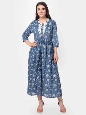 Indigo Blue Floral Printed Dress