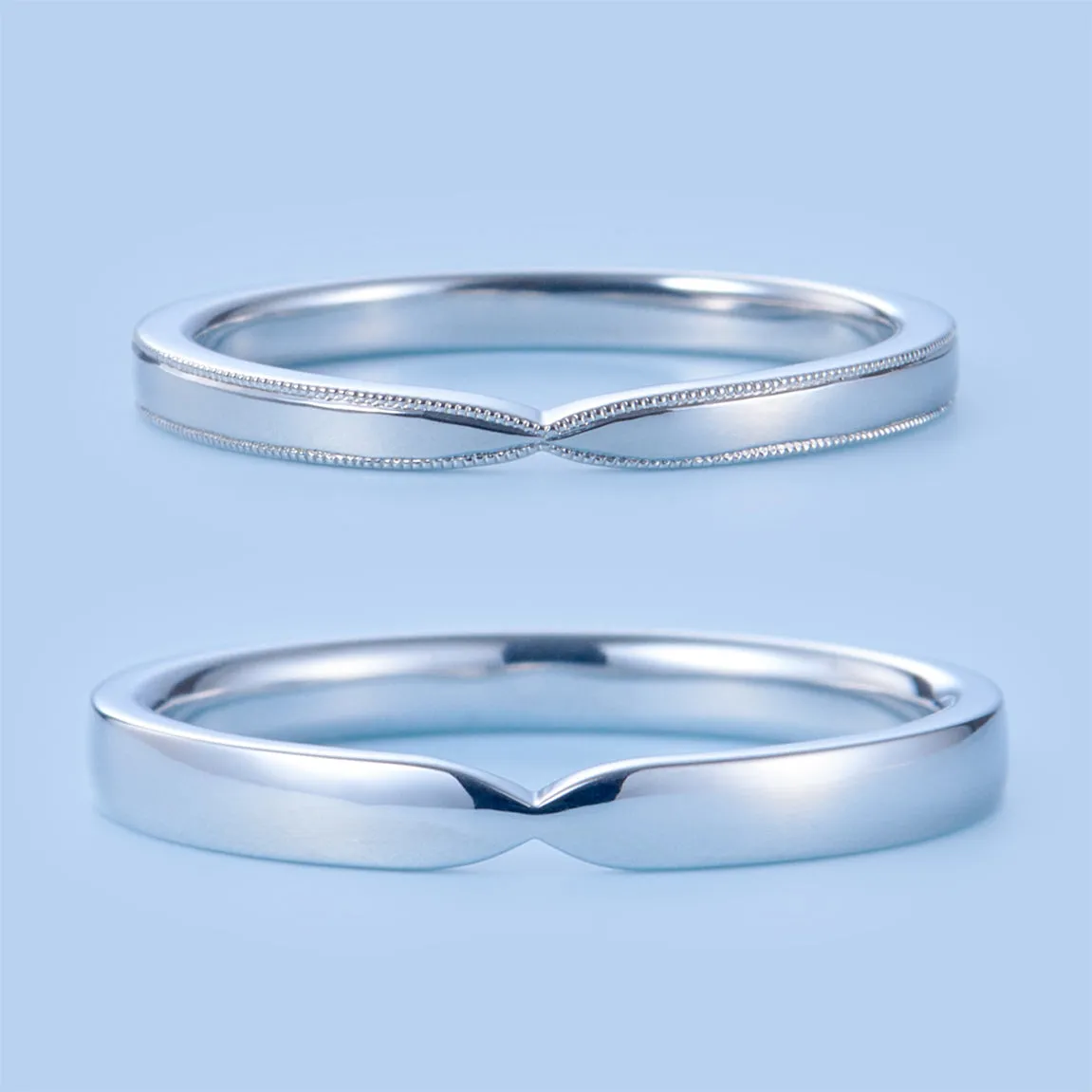 Japanese Style Ribbon Unique Couple Diamond Wedding Ring Set - WM23