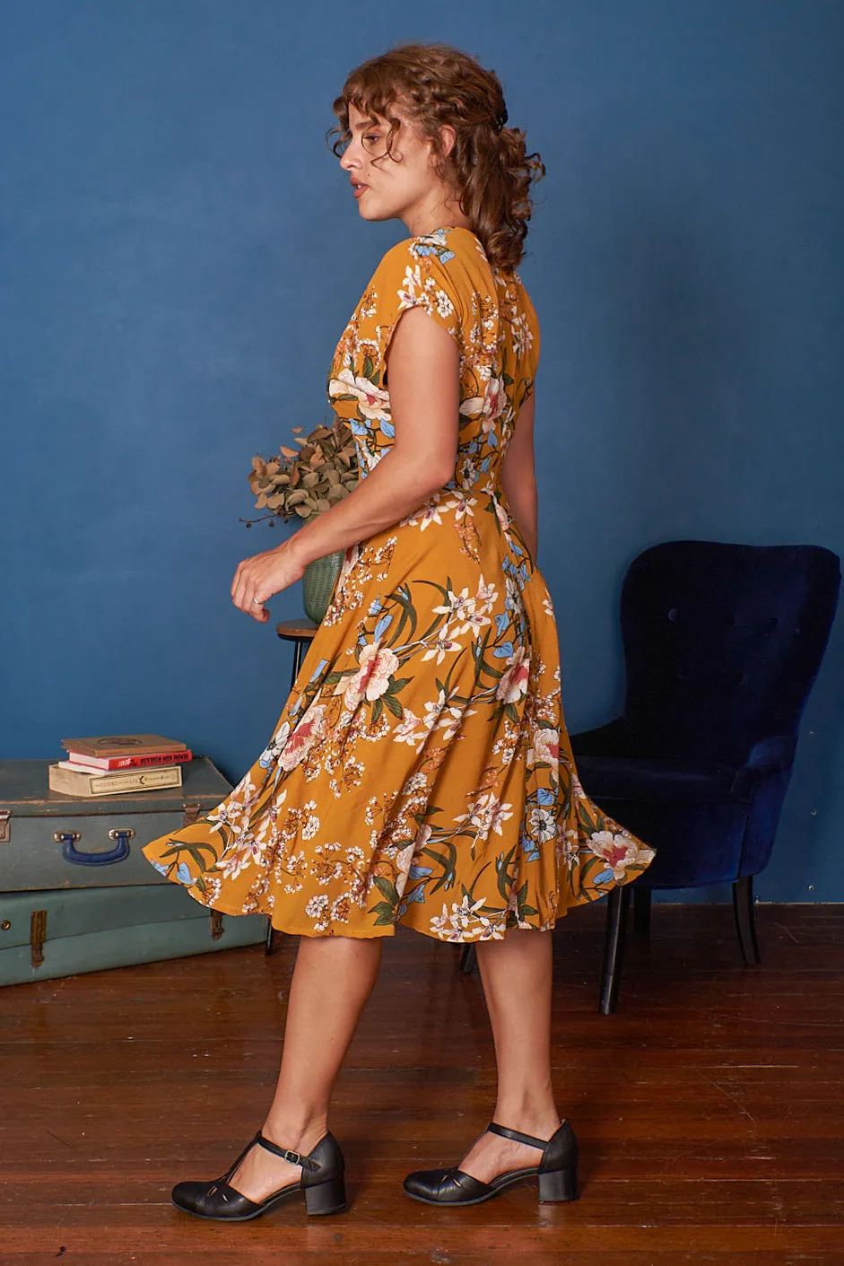 Kay Mustard & Cream Floral Dress