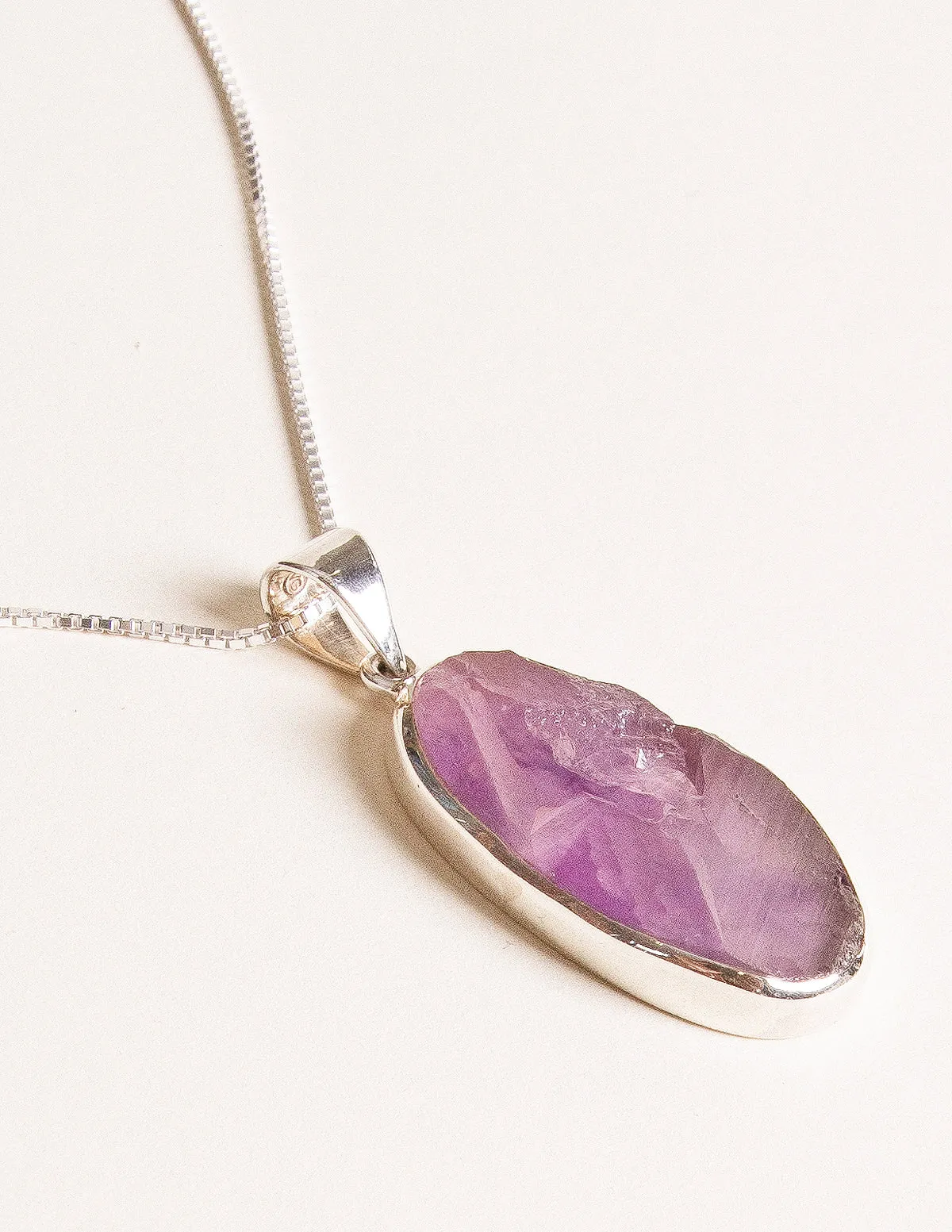 Large Raw Amethyst Gemstone Pendant - 24 Inch Silver Chain