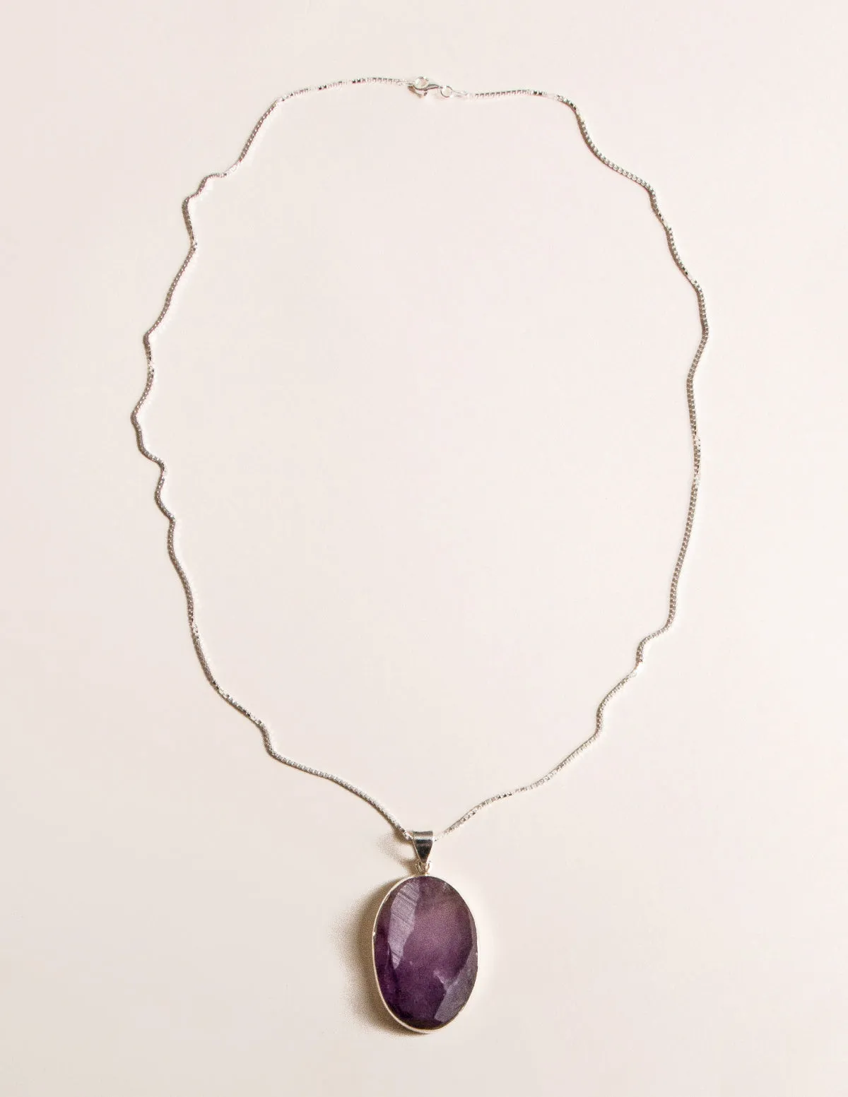 Large Raw Amethyst Gemstone Pendant - 24 Inch Silver Chain