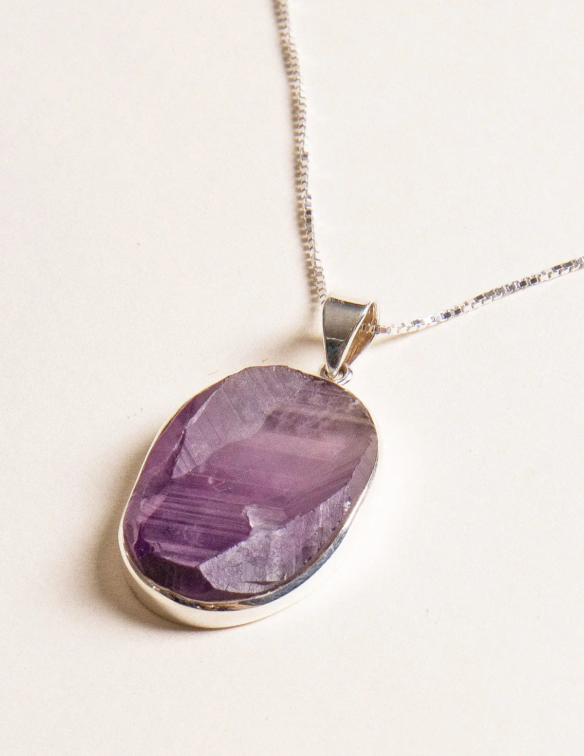 Large Raw Amethyst Gemstone Pendant - 24 Inch Silver Chain