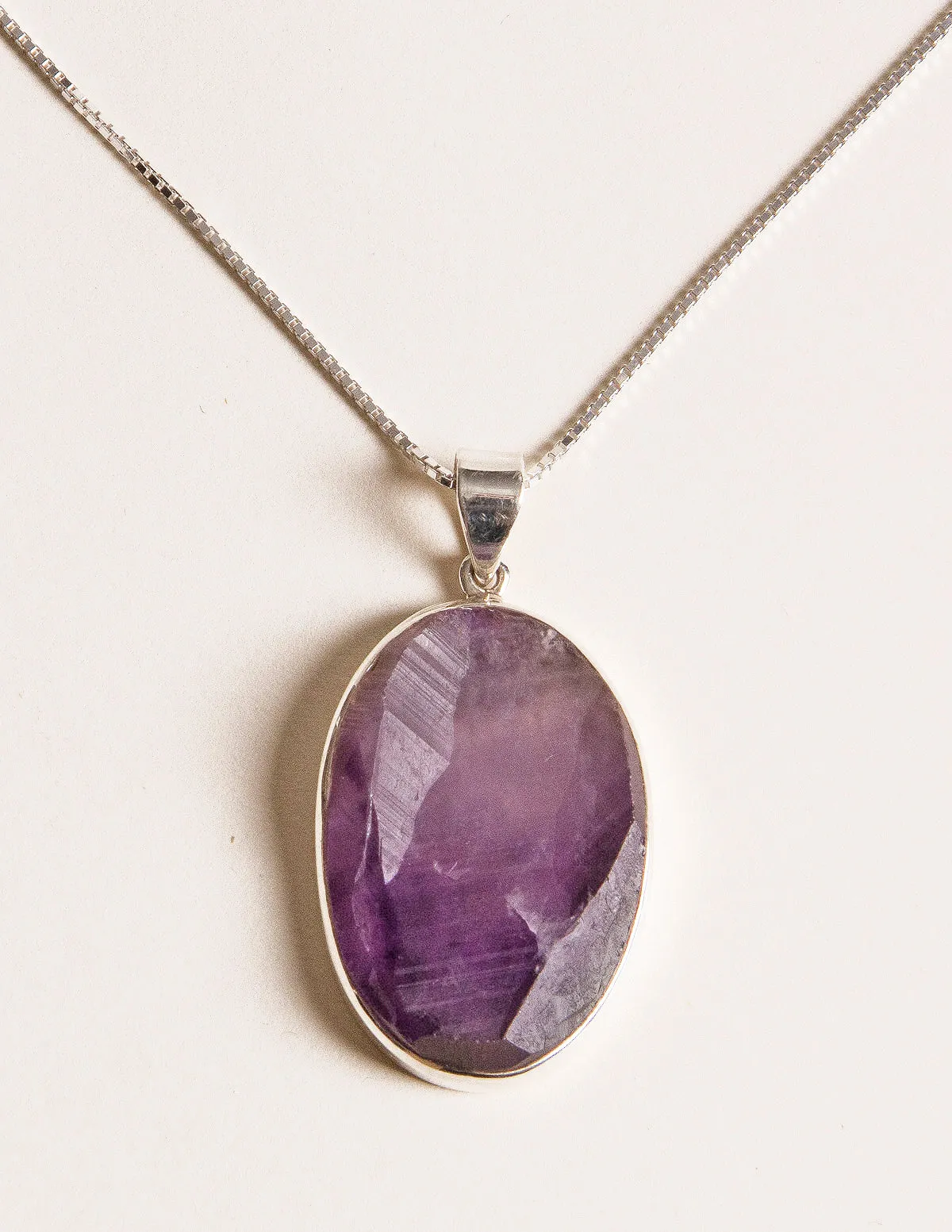 Large Raw Amethyst Gemstone Pendant - 24 Inch Silver Chain