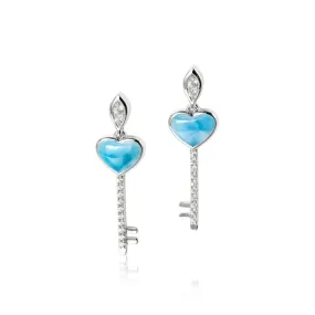 Larimar Heart Key Earrings