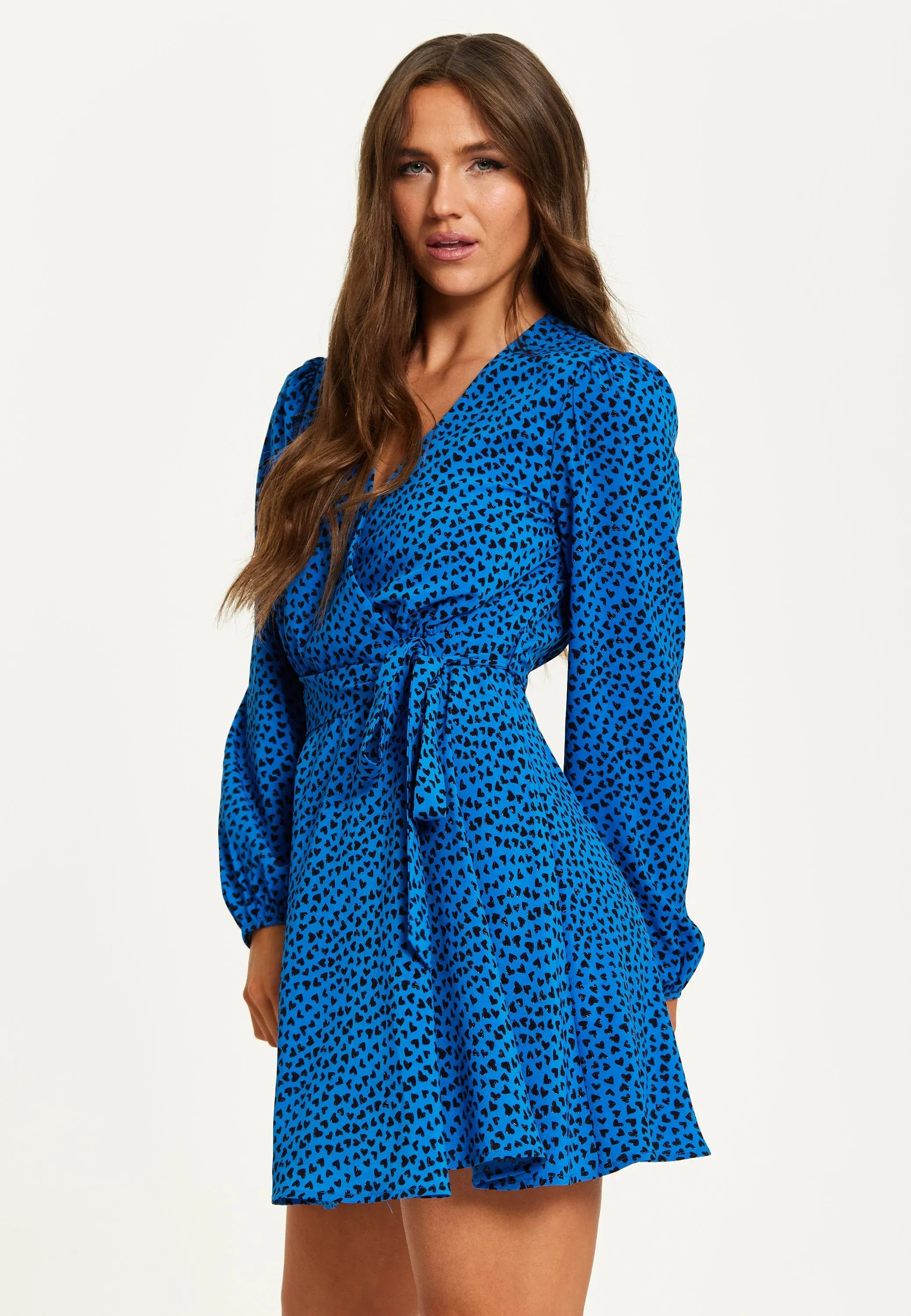 Liquorish Heart Print Mini Wrap Dress