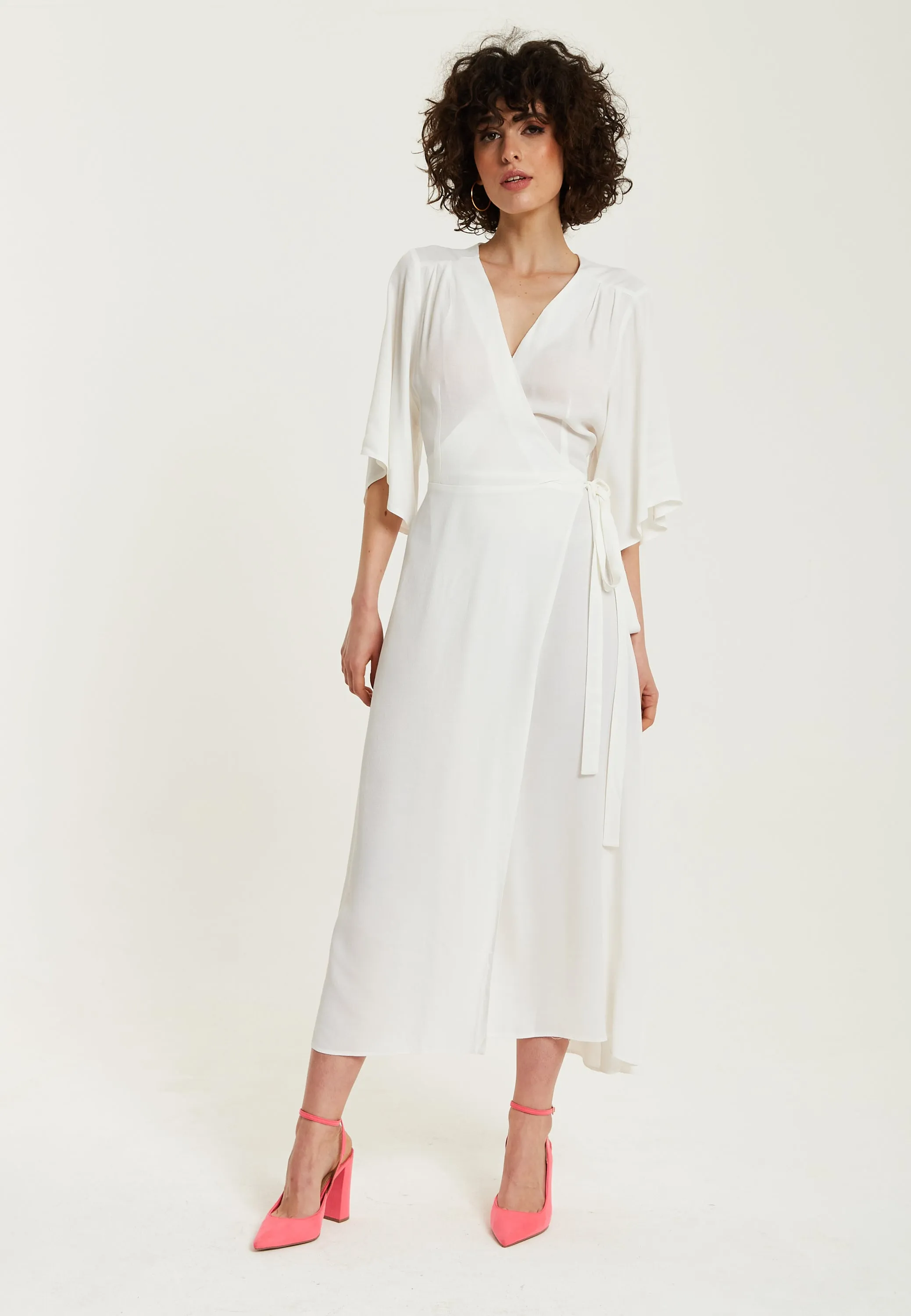 Liquorish Midi Wrap Dress In White