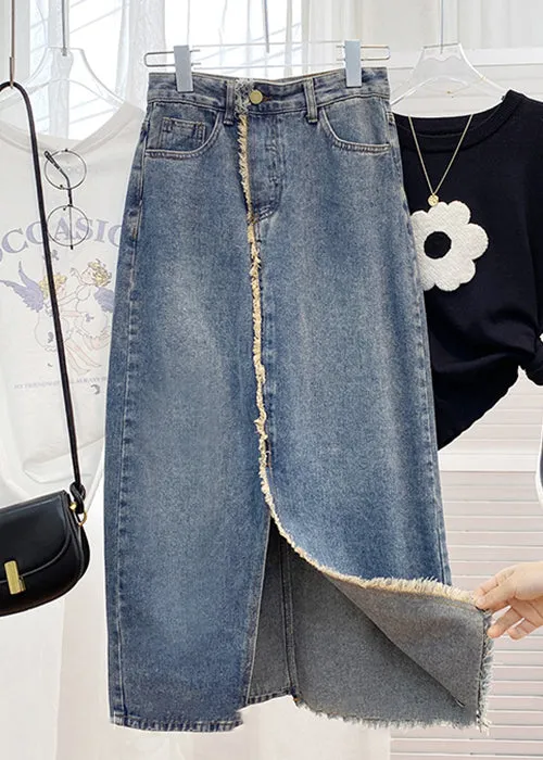 Loose Blue Side Open High Waist Denim Skirt Summer AB1023