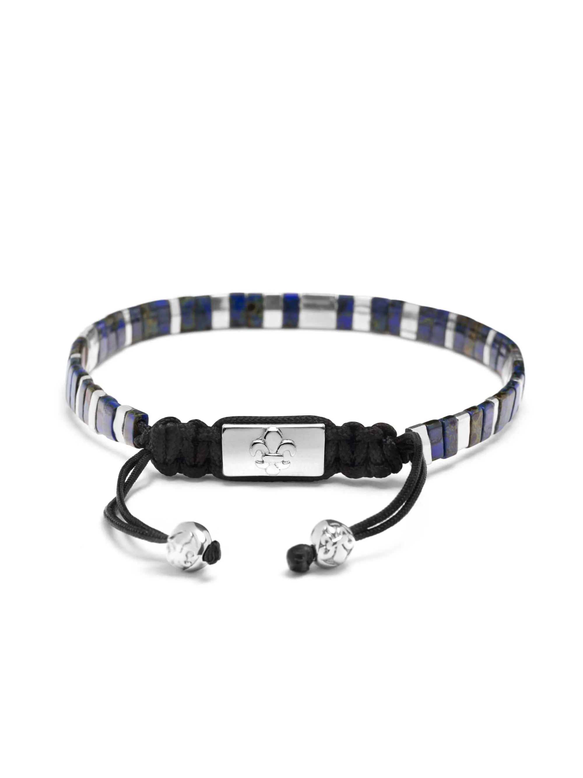 Men's Bracelet with Marbled Blue and Silver Miyuki Tila Beads