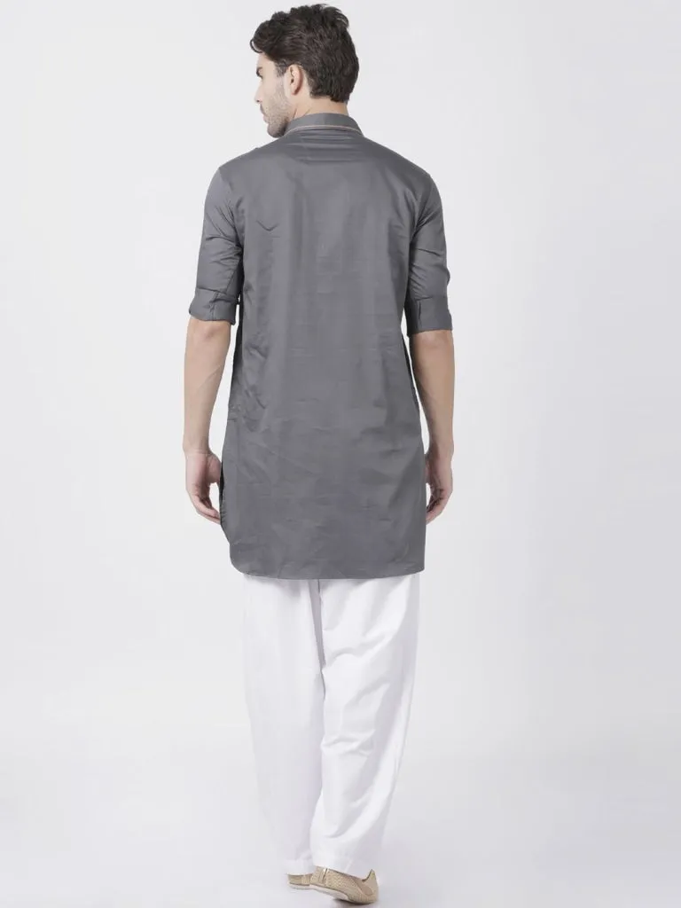 Men's Grey Cotton Blend Pathani Suit Set