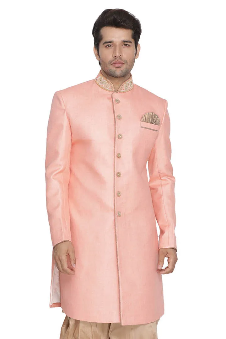 Men's Pink Jute Cotton Blend Sherwani Top