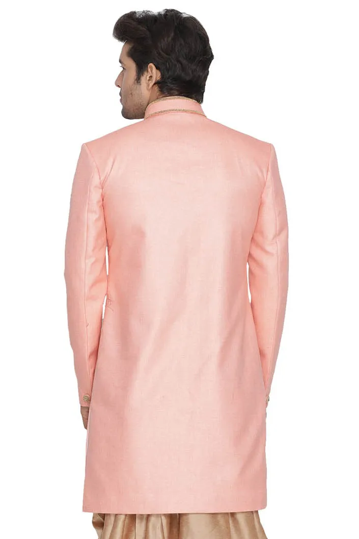 Men's Pink Jute Cotton Blend Sherwani Top