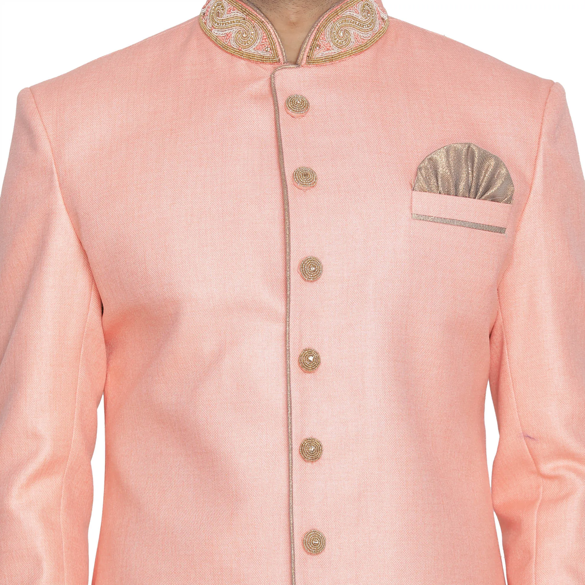 Men's Pink Jute Cotton Blend Sherwani Top