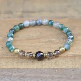 Moss Agate Smoky Quartz and Garnet Bracelet