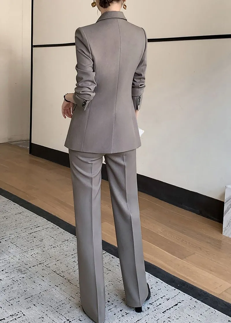 Nancy Gray Double Breasted Blazer Pants Suit Two-Piece Set