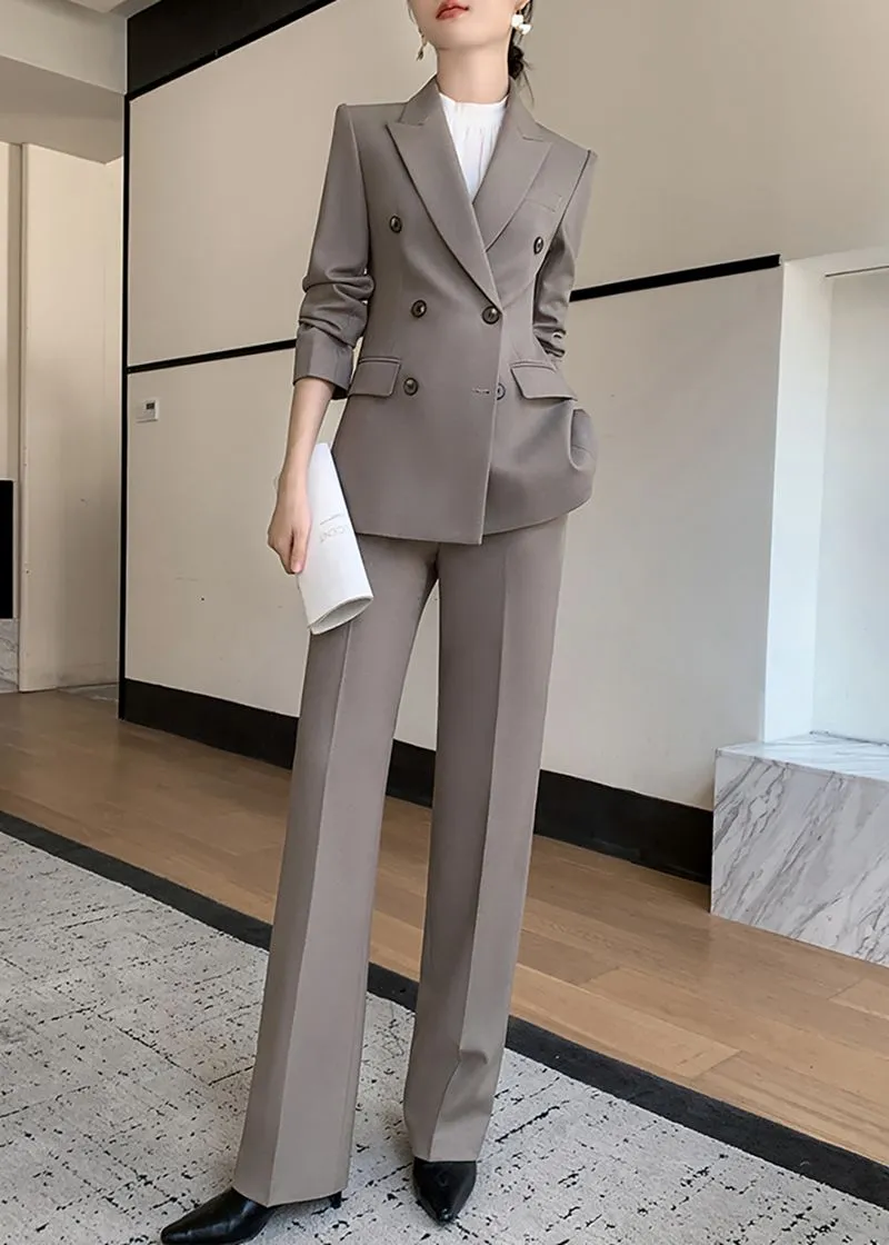 Nancy Gray Double Breasted Blazer Pants Suit Two-Piece Set