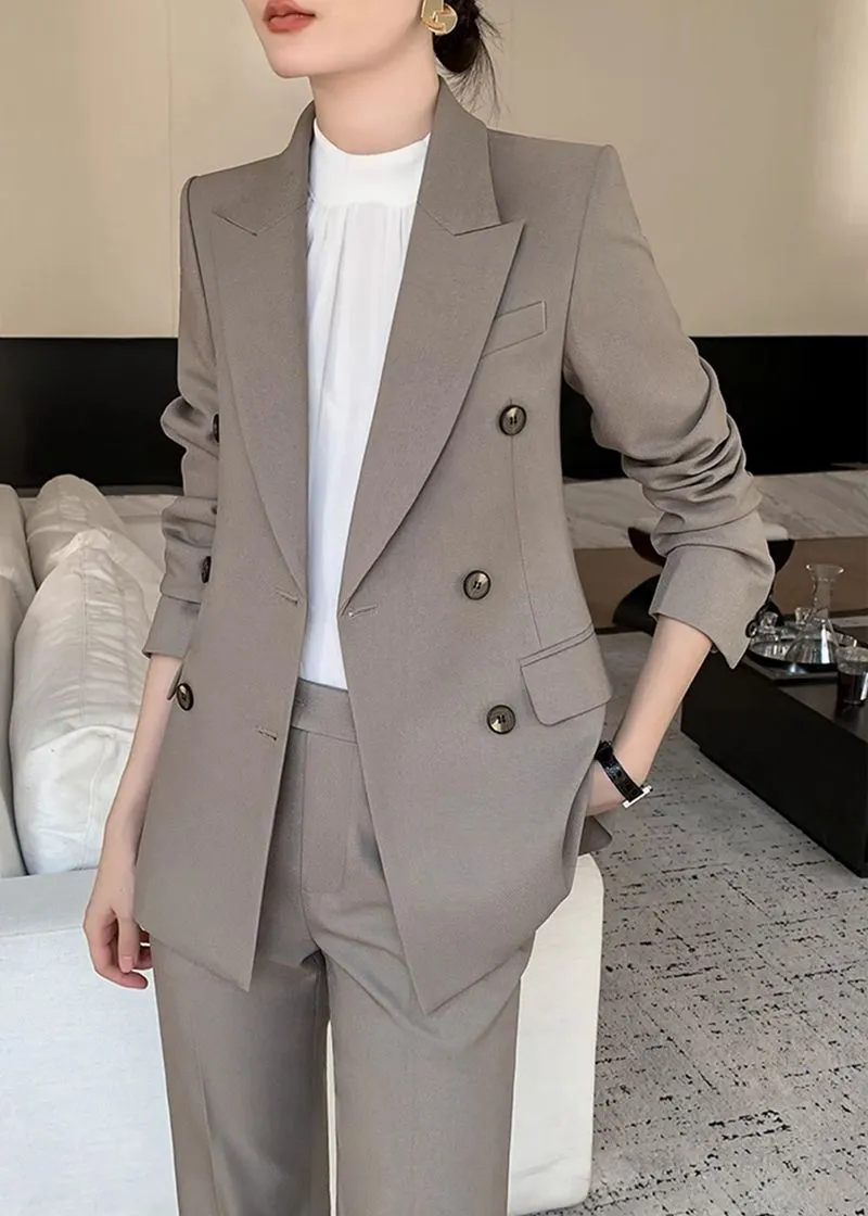 Nancy Gray Double Breasted Blazer Pants Suit Two-Piece Set