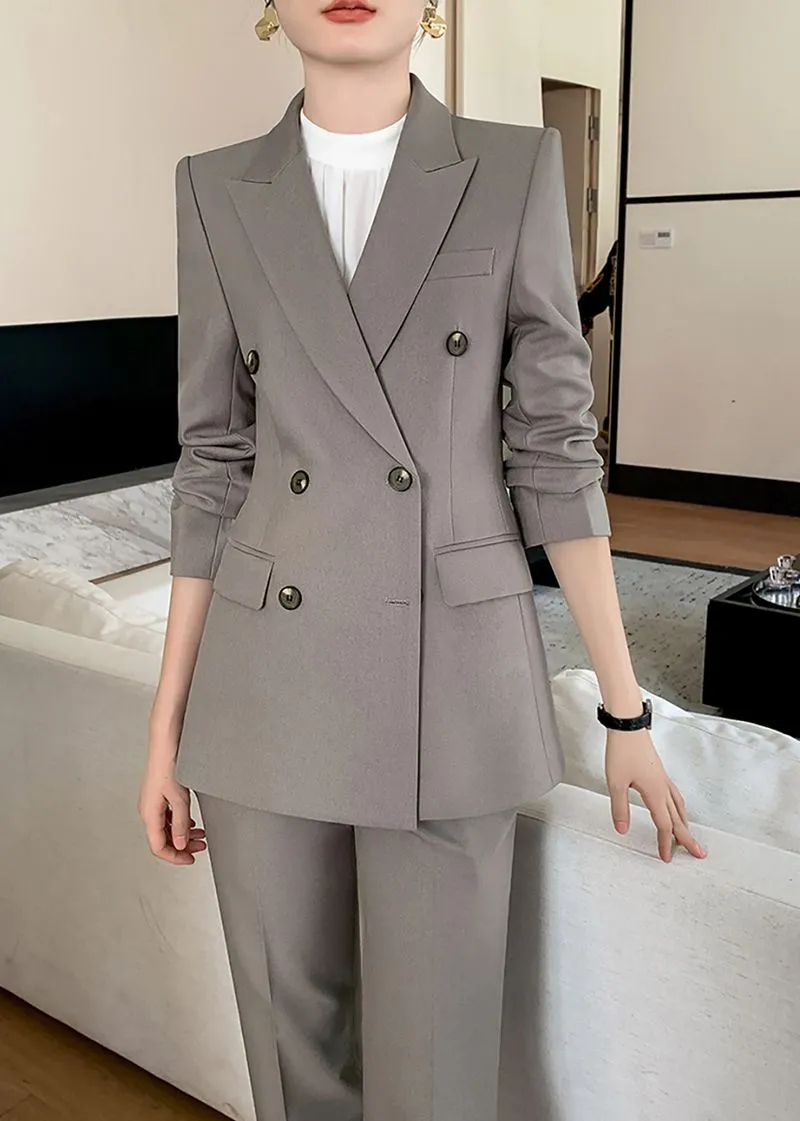 Nancy Gray Double Breasted Blazer Pants Suit Two-Piece Set