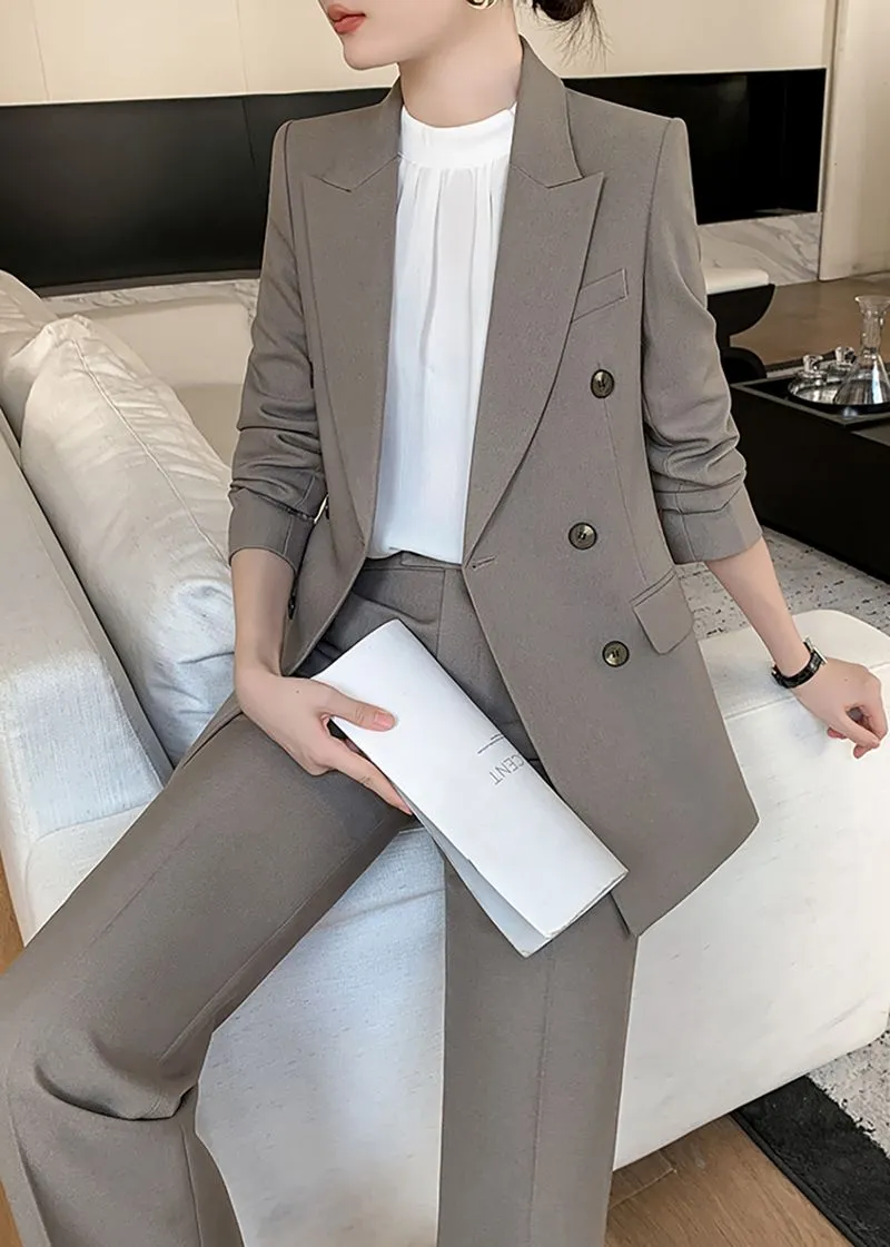 Nancy Gray Double Breasted Blazer Pants Suit Two-Piece Set