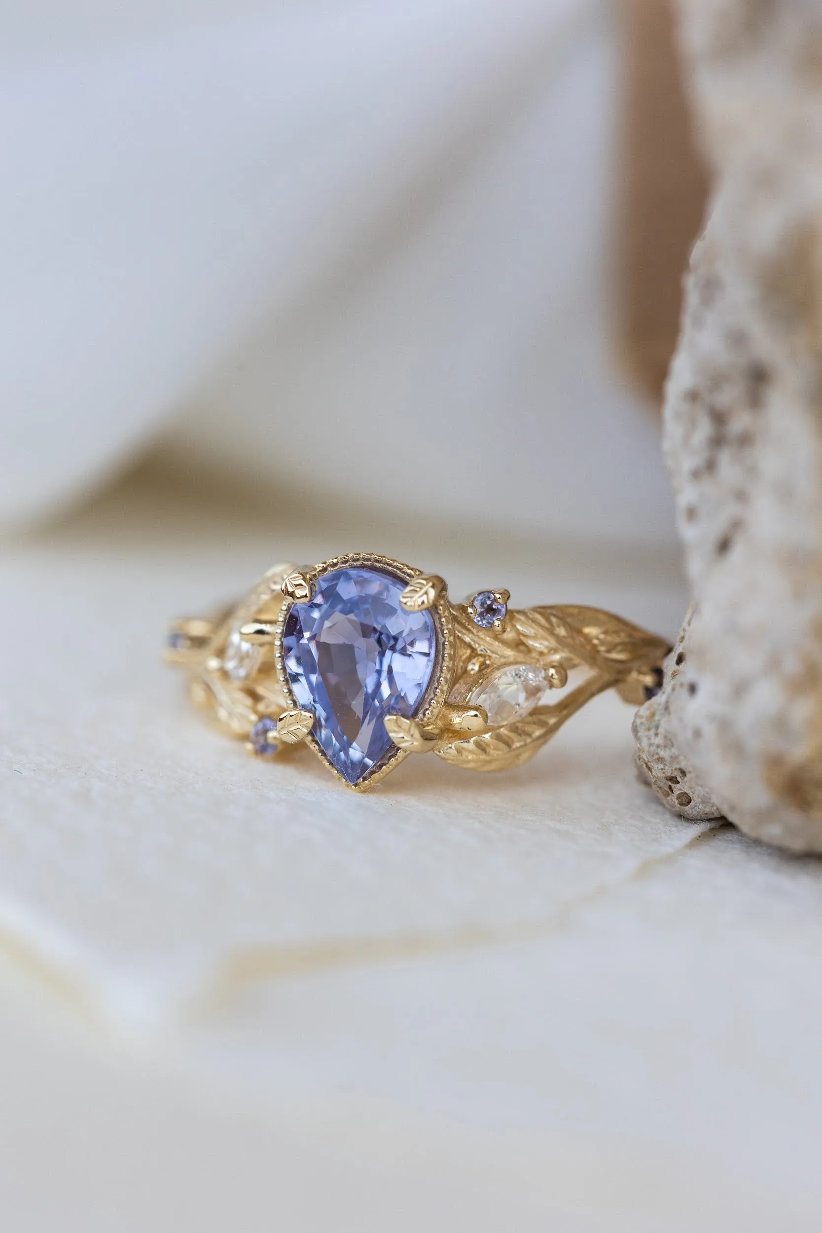 Natural purple sapphire engagement ring with accents moonstones and tanzanites / Patricia