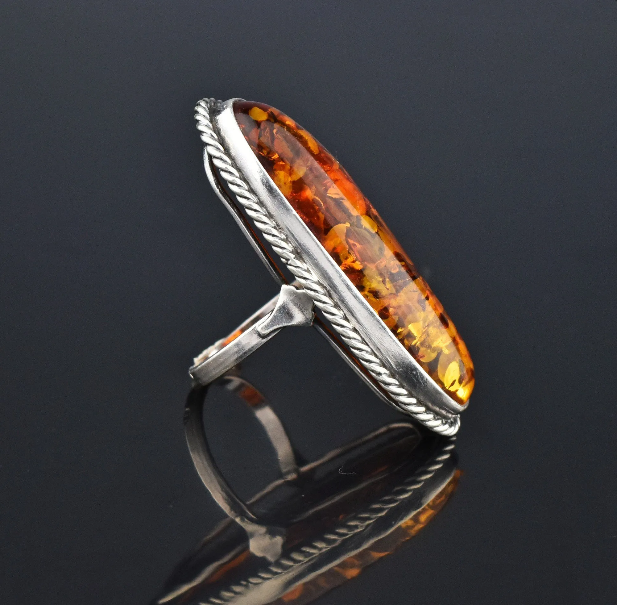 Natural Russian Baltic Amber Huge Statement Ring, Sz 8.25