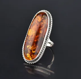 Natural Russian Baltic Amber Huge Statement Ring, Sz 8.25