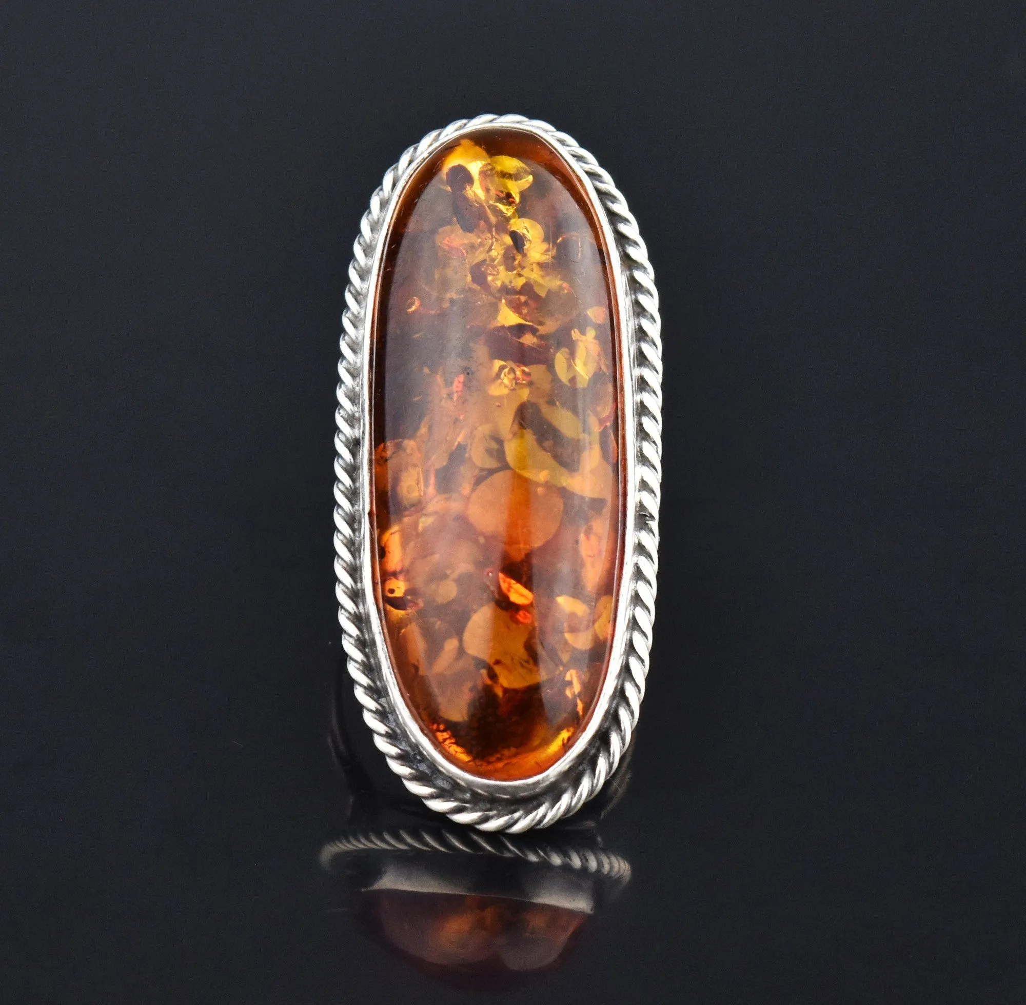 Natural Russian Baltic Amber Huge Statement Ring, Sz 8.25