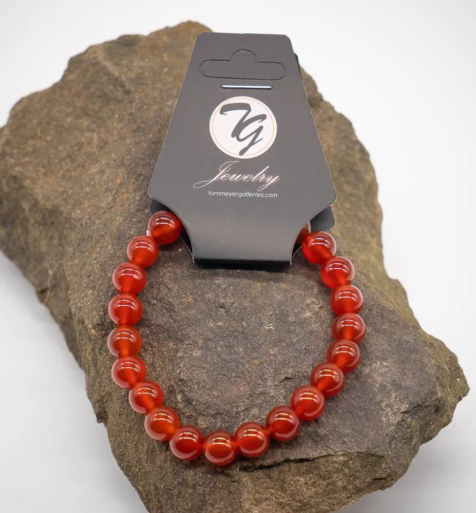 Natural Stone 8mm Beaded Stretch Bracelet - Carnelian