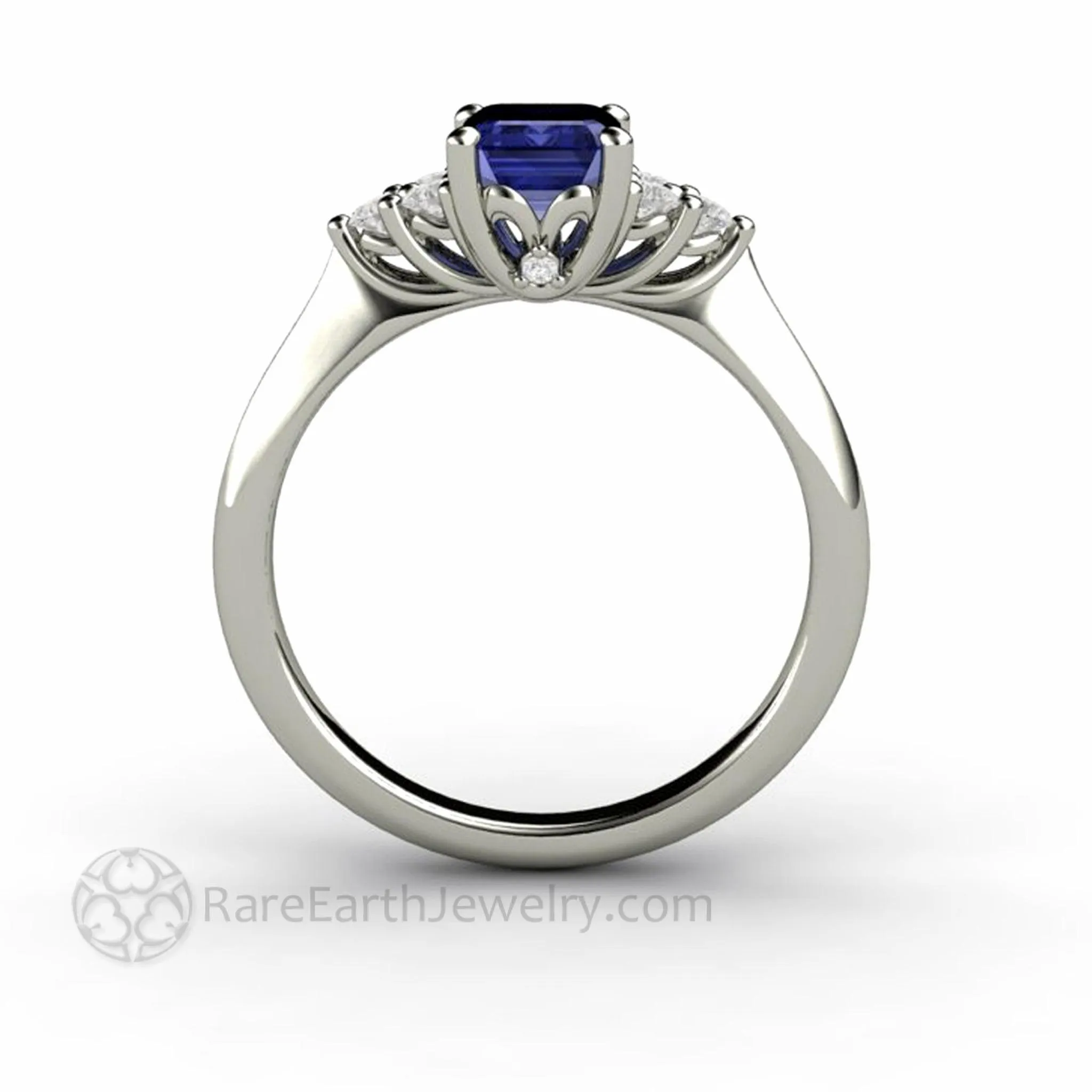 Natural Tanzanite Engagement Ring Emerald Cut with Diamond Accents