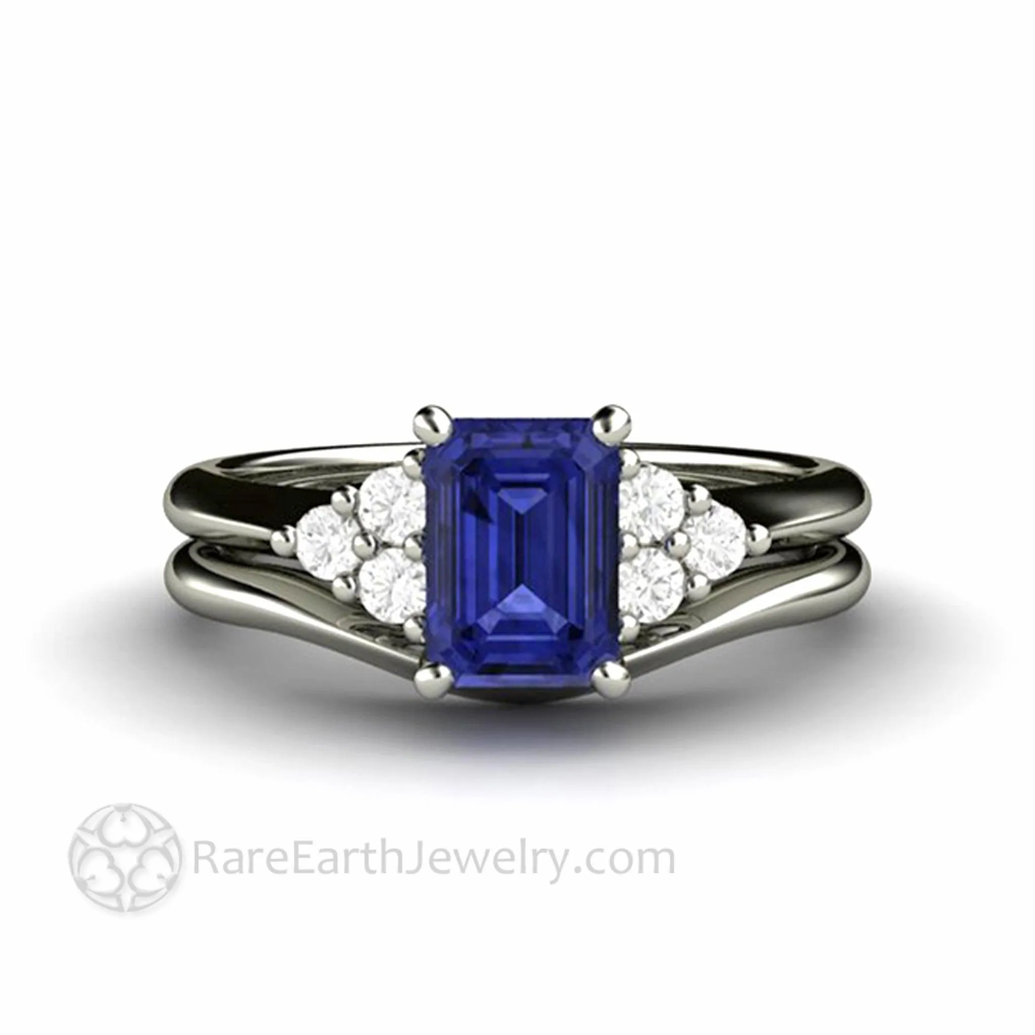 Natural Tanzanite Engagement Ring Emerald Cut with Diamond Accents